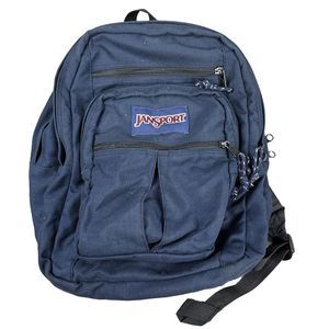 Jansport Backpack Navy Blue Vintage USA Made 90s Canvas Book Bag